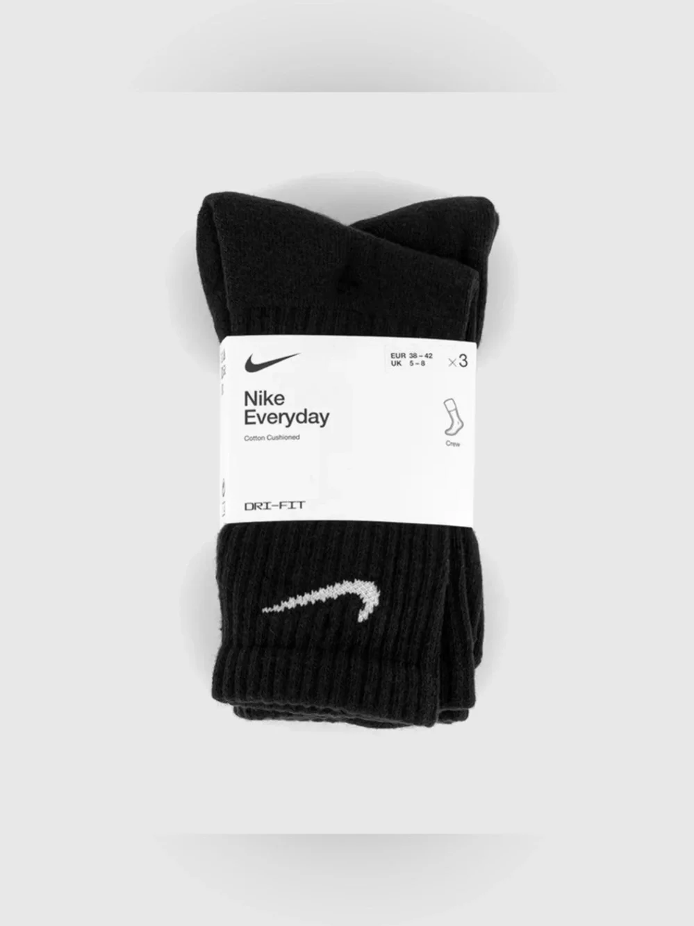 Nike Black Crew Athletic Socks with White Swoosh (3 Pack)